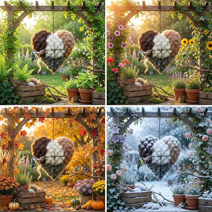 Handmade Alpaca Fiber Bird Nesting Material Heart – Soft Nesting Holder for Wild Birds, Garden Trees, Winter Shelter & Bird Lover Gift (1PC)