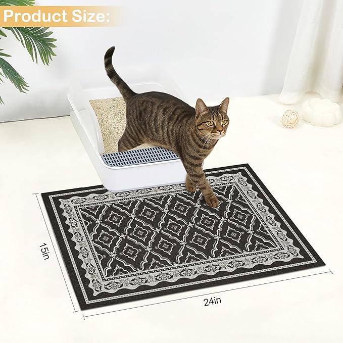 Glittme Premium Cat Litter Mat 24"x15" - Non-Slip & Waterproof Litter Trapping Mat for Litter Boxes - Soft Mesh Kitty Sand Catcher Pad Easy to Clean & Washable Floor Protector
