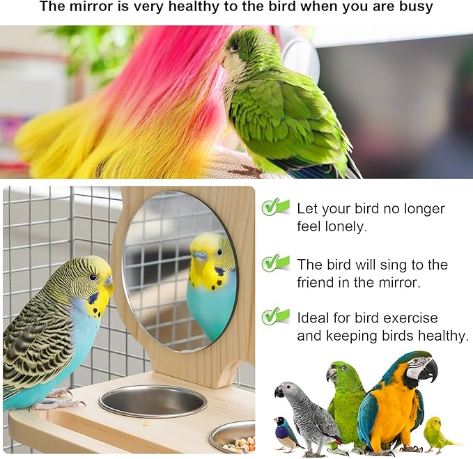Natural Wood Bird Perch, Parrot Cage Accessories, Suitable for Parakeets, Cockatiels, Lovebirds, Tool-Free Adjustable Bird Cage Supplies & Bird Toys
