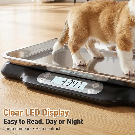 Digital Pet Growth Scale for Weight Tracking, Baby & Pet Scale for Kittens, Puppies, Cats and Small Dogs, 40g–30kg / 66lb Range, LED Display with Hold Function, Pet Tray & Record Card