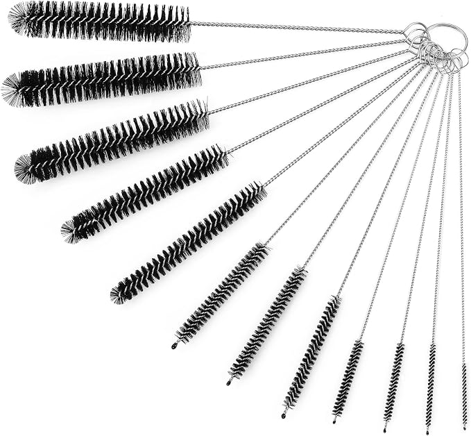 Ixiaoyoo 12 Pcs Straw Cleaner Brushes Set, 8.2 Inch Nylon Cleaning Brush | Black Tube Cleaner Brushes for Tumbler, Sippy Cup, Water Bottles, Hummingbird Feeders, Pipes, Sink Drain & Pet Waterers