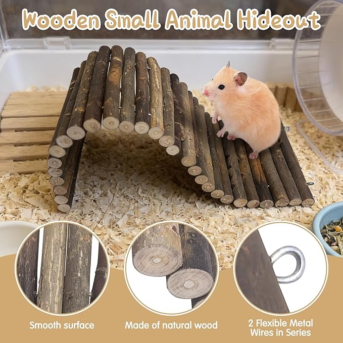Hamiledyi Natural Wood Hamster Bridge, Bendable Climbing Ladder Small Animal Cage Accessories for Dwarf Hamster, Gerbils, Mice, Sugar Glider (15.7×5.9 in)