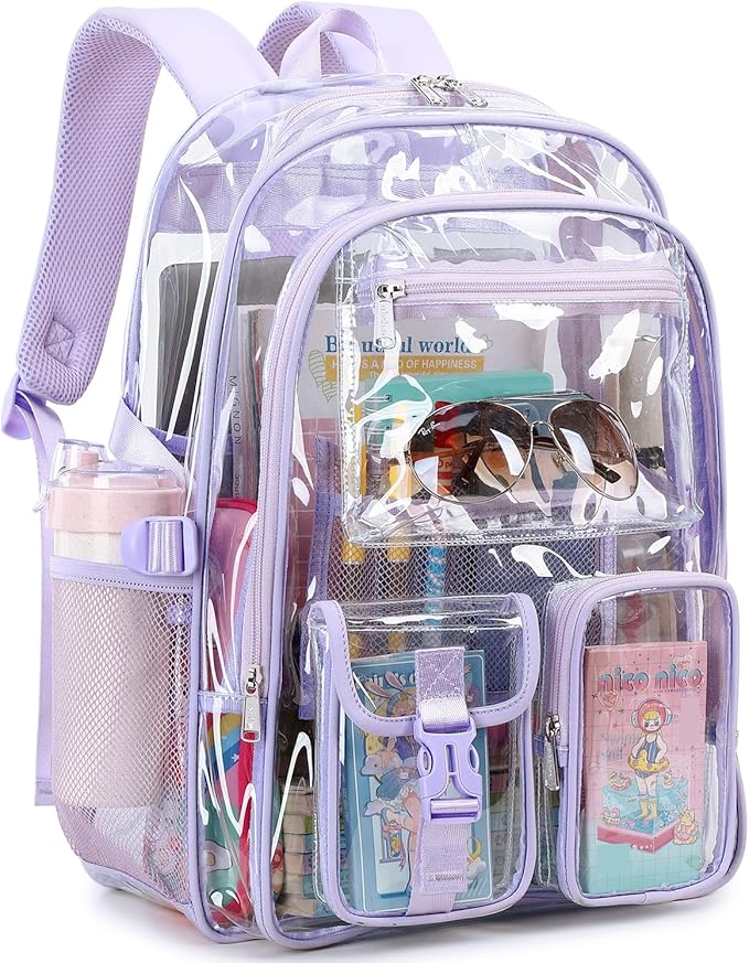 abshoo Large Clear Backpack For Girls Women School Bookbag Heavy Duty Transparent Backpack (Purple)