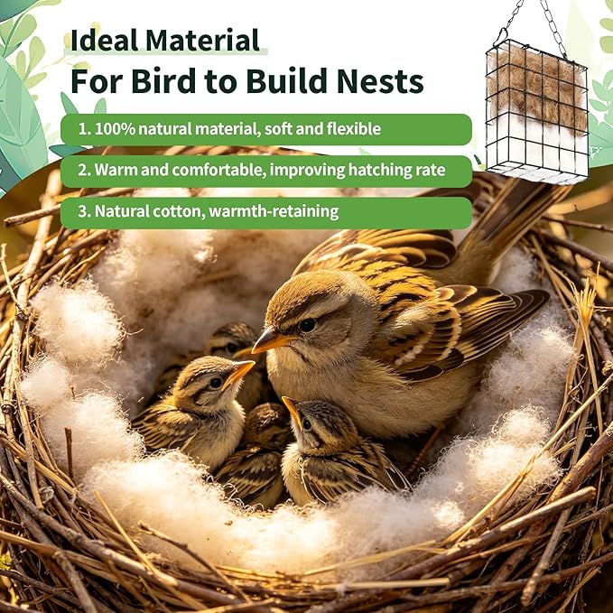 2Pcs Hummingbird Nesting Material Cage Holder with Natural Mixing Cotton Materia，Refillable Hummingbird Nesting Material Cage Holder for Bird Lover Hummingbird House Material
