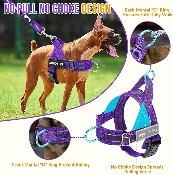 Lukovee No Pull Dog Harness & Leash Set - Heavy Duty Dog Vest Harness with Soft Padded for Medium Large Dogs, Adjustable Reflective Tactical Pet Harness for Easy Walk and Training (M, PU)