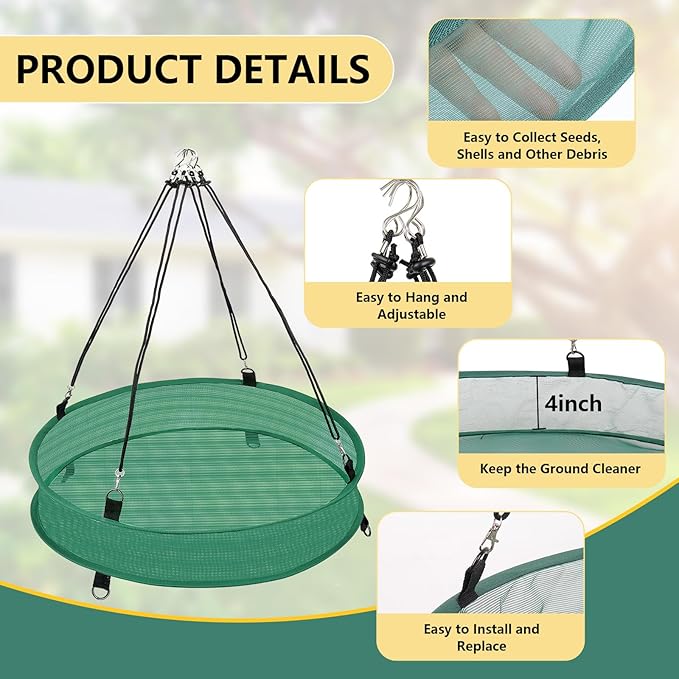 2Pcs Bird Seed Catcher Tray for Hanging Bird Feeder Platform, 4" Deep Birdseed Hoop for Hummingbird Feeders Bee Feeder Outdoor Garden Accessories (Green, 30inch)