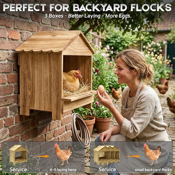 Gold Standard Chicken Nesting Box for Laying Eggs, 3 Pack Wooden Nesting Box for Chickens, Farm House Series Laying Boxes for Hens, Ducks and Birds