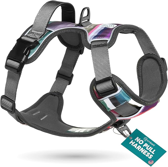 Embark Adventure Large Dog Harness – No-Pull, Reflective Trim, Military-Grade Nylon, Front Clip with Gel-Lined Handle, Soft & Padded, Suitable for All Breeds