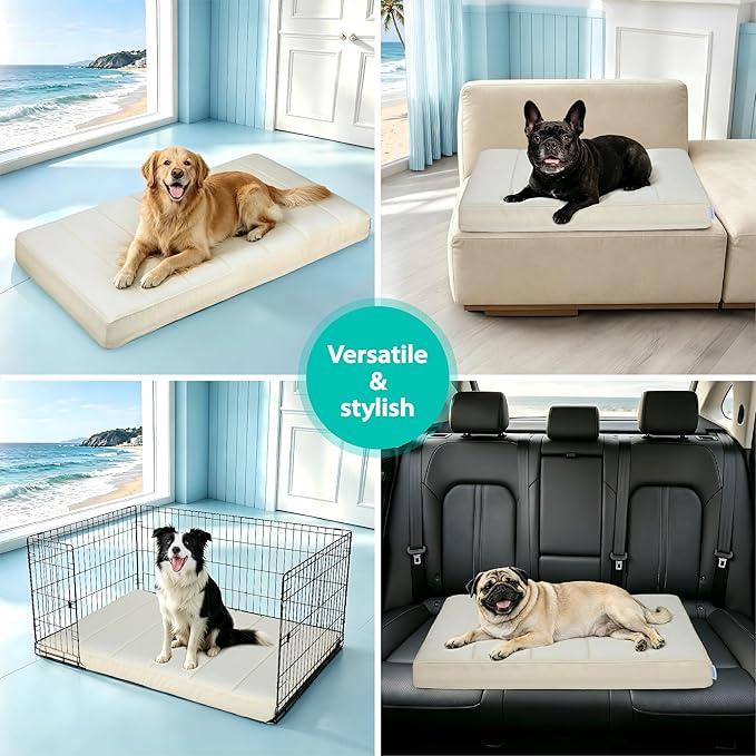 Cooling Dog Bed for 2XL Large Dogs - Orthopedic Pet Beds with Memory Foam, QMAX>0.5, Waterproof Removable Washable Cover for Hot Weather, Dark Beige, 47" L x 29" W x 3" H