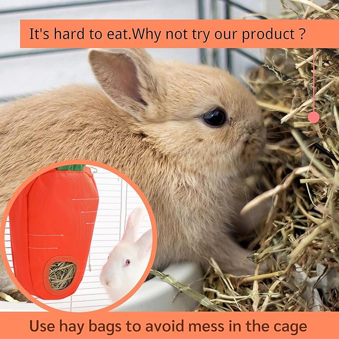 JanYoo Rabbit Food Dispensers Hay Feeder Bag for Guinea Pigs Accessories Storage Manger Hanging Capacity 0.26lb Large