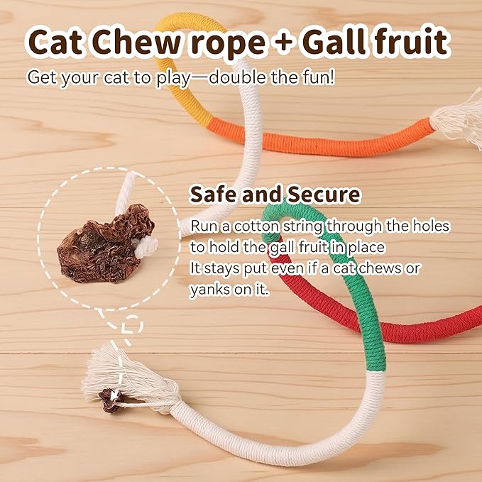 Cat Toys for Indoor Cats Chew Ropes 3Pcs, Silvervine Stick 1Pcs with Gall Fruit, Interactive Catnip Toy for Kittens Dental Care Teeth Cleaning