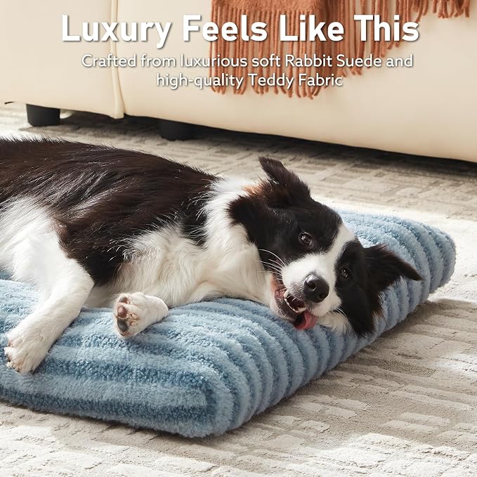FURTIME Washable XL Dog Bed for Extra Large Dogs, Deluxe Dog Crate Beds Comfy Fluffy Kennel Pad Anti-Slip Pet Sleeping Mat, Machine Washable Dogs Pillow, 40"x27"x3.5", Blue