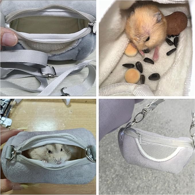 Hamster Carrier Bag with Breathable Window Portable Small Pet Carriers Soft-Sided Hands-Free Shoulder Strap Hamster Bag for Short Distance Travel Outdoor Check-Up Dwarf Hamsters Rats Mice