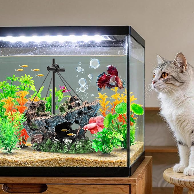 CousDUoBe 8 Pack Fish Tank Decoration Set Aquarium Accessories，Sunken Ship Decoration Aquarium Plants — Safe Resin Fish Tank Decor for Betta, Shrimp (5.3 x 2.5 x 4.5 inches)
