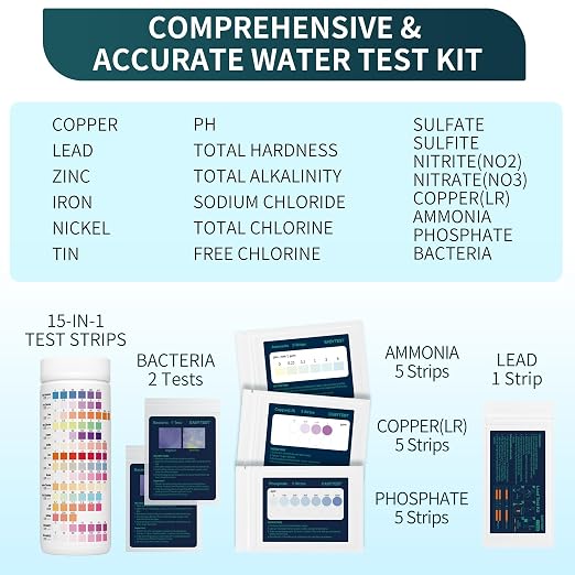 EASYTEST 20 in 1 Drinking Water Test Kit | Well Water Testing Kit - Water Test Strip for House Water for pH, Hardness, Chlorine, Lead, Iron, Bacteria & More