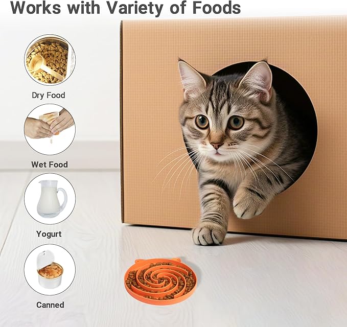 Bifeaw Slow Feeder Cat Bowl, Easy to Clean Silicone Bowl, Ideal for Dry and Wet Food (Orange and Cyan)