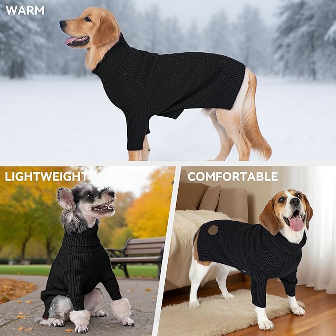 cyeollo 4XL Dog Sweater, Stretchy & Cozy Warm Dog Sweaters for Large Dogs Boy, Pullover Knit Fall Winter Sweatshirt for Giant Breed Big Dogs Clothes, Doberman Great Dane Apparel, Black XXXXL