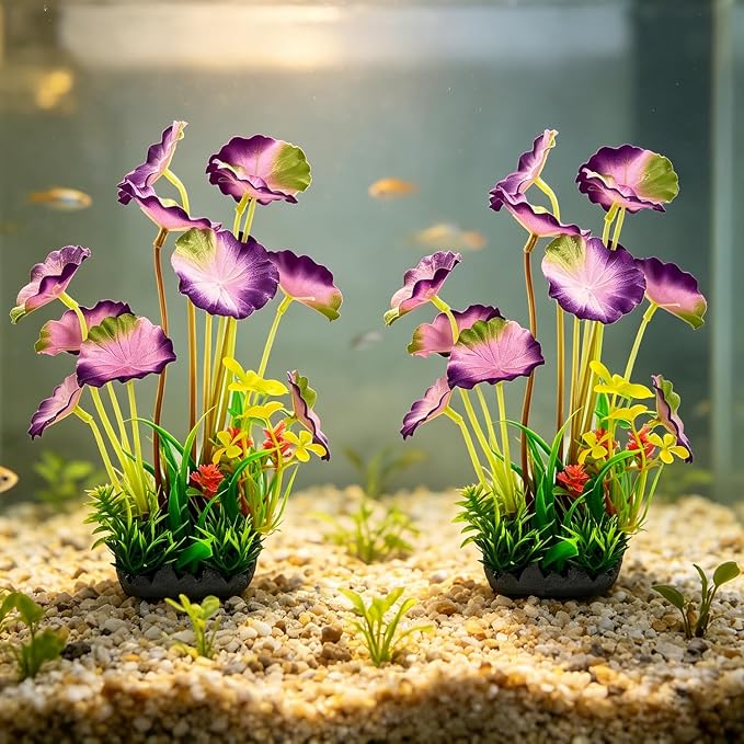 Silk Aquarium Plants 2-Pack 9.1 Inches(Purple) | Soft non-toxic silk, realistic and fade-resistant, weighted base, easy installation, for tanks.