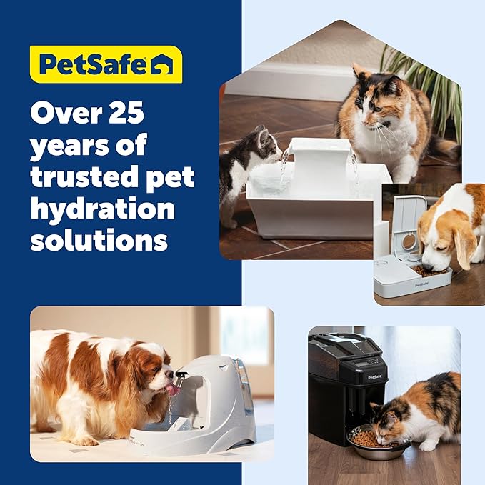 PetSafe Seaside Stainless Cat & Dog Fountain - Extra Water Filters & 1 Pump Included, Tower Creates Soothing Flow for Pets, Scratch-and Rust-Resistant Material Inhibits Pet Acne, 60 Oz Water Capacity