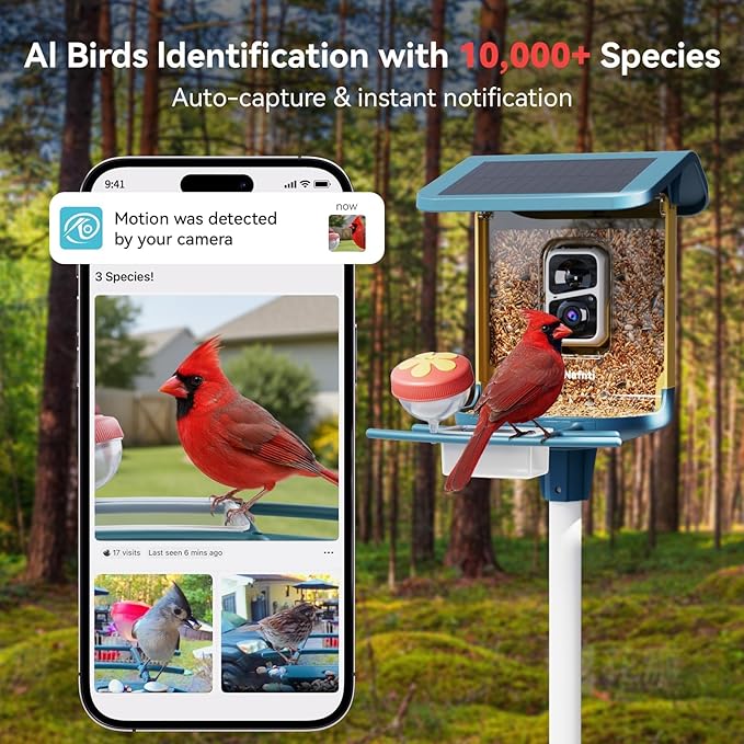 Bird Feeder with Camera, Support 2.4GHz/5GHz, 2K Live Steam for Outdoor, 1.8L Large Capacity, AI Identify Auto Capture Videos, Camera Bird Feeders for Outside, Ideal Gift for Mothers Day (Dark Blue)