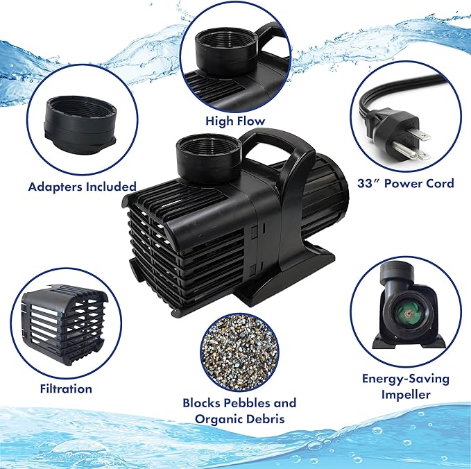 HALF OFF PONDS Submersible Water Pump, 12,500 GPH Pond Pump with 100FT Power Cord and 37FT Max Head, 960W Ultra Quiet Energy Efficient Pump for Koi Pond, Fountain, Waterfall, Water Garden, Skimmer