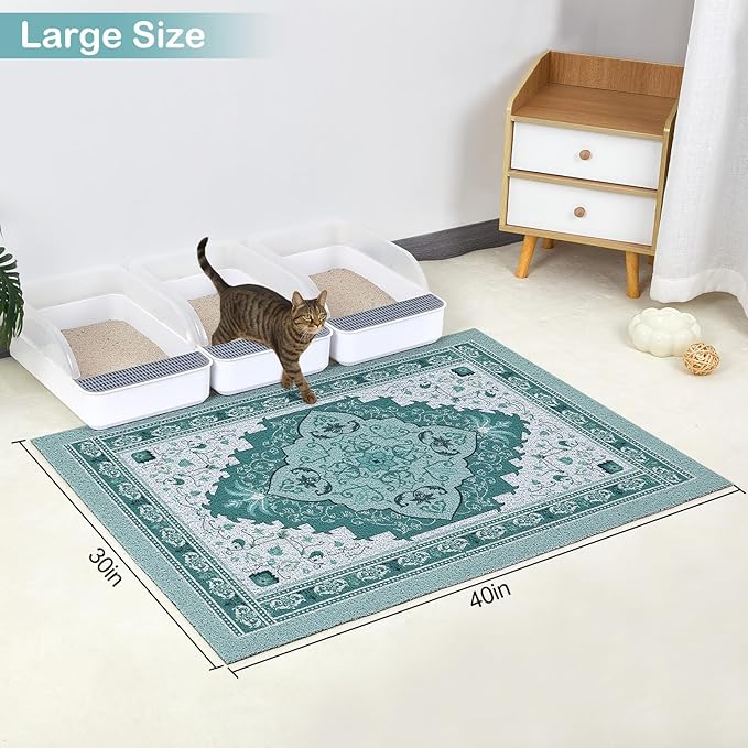 Glittme Cat Litter Mat with Non-Slip Bottom Litter Box Mat 40"X30" Litter Trapping Mat Easy to Clean Washable Cat Food Mat for Kitty,XL