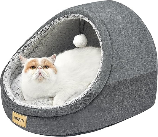 Jiupety Cute Cat Beds for Indoor Cats, Cat Cave Bed for Kittens, Burrowing Puppy Bed with Anti-Slip Bottom, Washable Removable Cushion, L(19"x17"x16"), Dark Gray