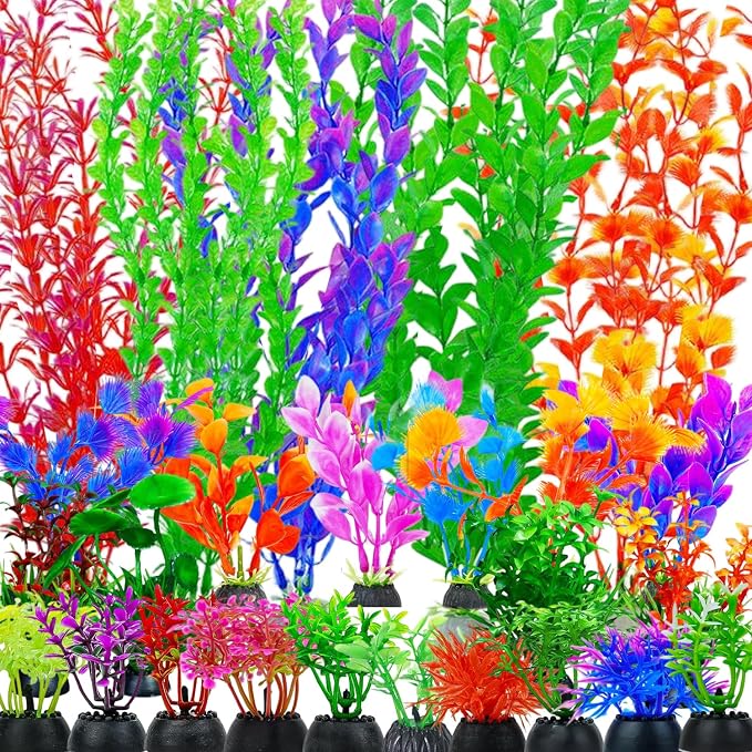 25 Pack Aquarium Plants, Fish Tank Decoration Colorful Artificial Fish Tank Decor Plants Aquarium Decorations for Household and Office Aquarium Simulation, Small to Large and Tall
