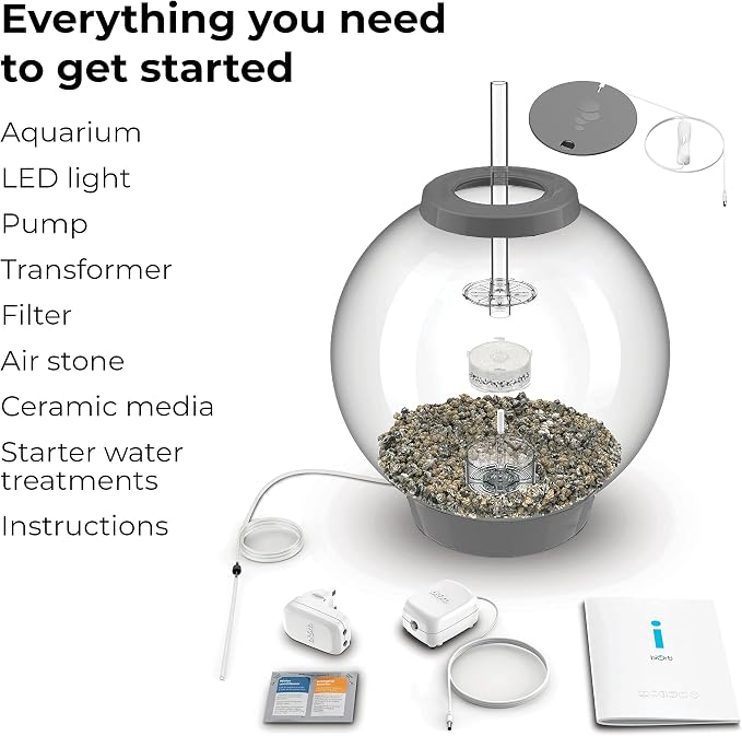 biOrb Classic 60 Acrylic 16-Gallon Aquarium with White LED Lights Modern Tank for Tabletop Display, Silver