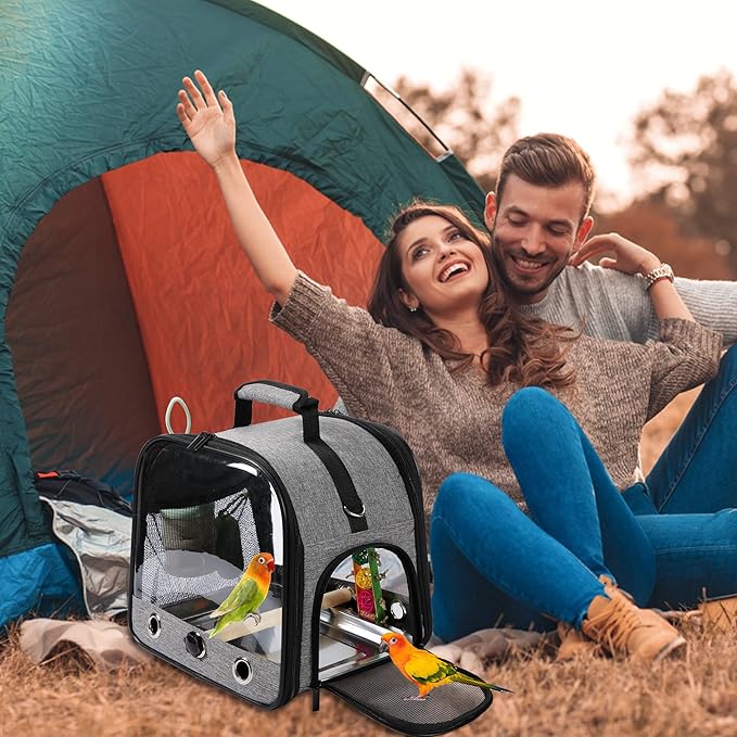 Bird Carrier Bag Bird Travel Cage with Stand, Small Bird Carrier for Parrot, Portable Bird Carrier Travel Bag, Pet Transparent Breathable Travel Cage