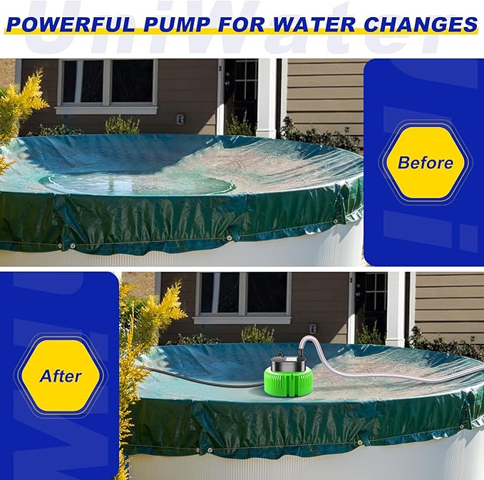 Pool Cover Pump above Ground-Submersible Sump Pump Swimming Water Removal Pumps, Sump Pumps for Pool Draining with 16ft Drainage Hose & 25 ft Extra Long Power Cord,850 GPH,3 Adapters-Green