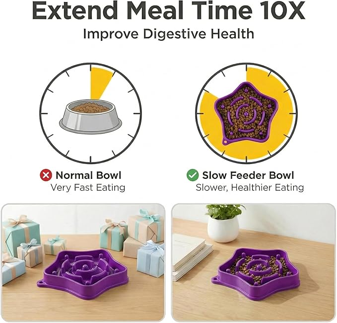 Small Slow Feeder Dog Bowl for Puppies & Small Dogs, 1 Cup (350 ml) Maze Puzzle Food Bowl, Helps Slow Eating & Aid Digestion, Anti-Choking, Non-Slip, BPA-Free, Dishwasher Safe (Purple)
