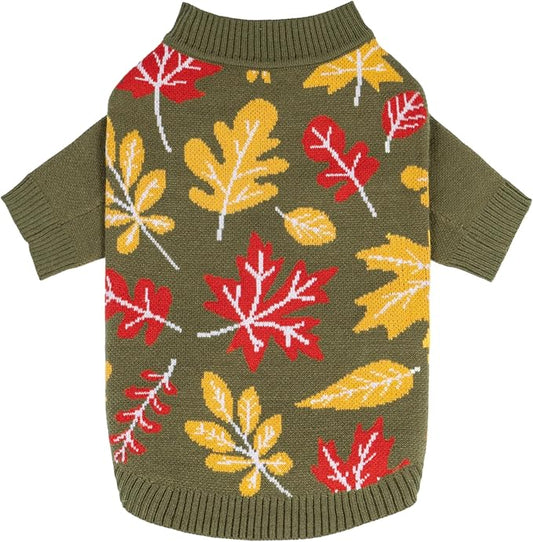 Fitwarm Maple Dog Sweater, Thermal Dog Winter Clothes for Small Dogs Boy Girl, Fall Pet Outfit, Red, Yellow, White, Olive Green, XS
