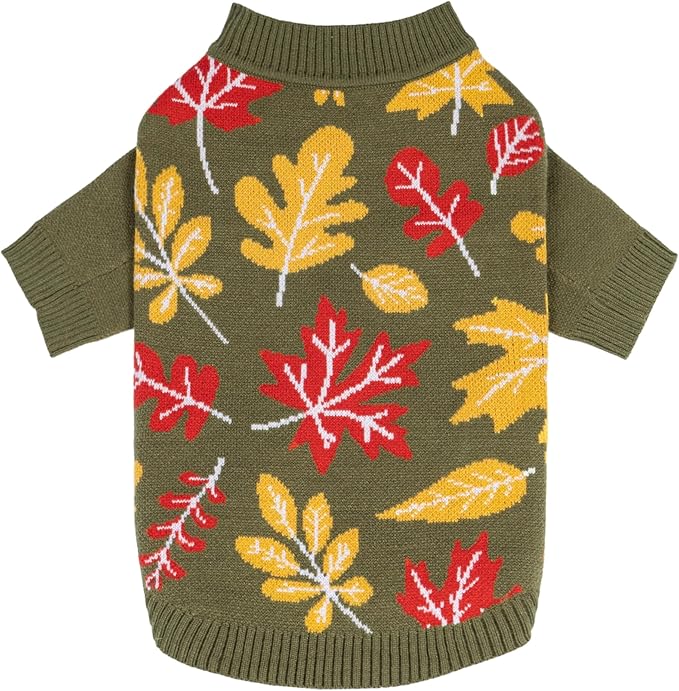 Fitwarm Maple Dog Sweater, Thermal Dog Winter Clothes for Small Dogs Boy Girl, Fall Pet Outfit, Red, Yellow, White, Olive Green, Medium