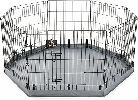 PJYuCien Dog Playpen with Bottom Pad - Metal Foldable Exercise Pen, 8 Panels 30" H x 24" W Indoor Outdoor Pet Fence Puppy Crate Kennel, Gray