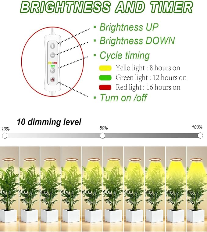 Plant Grow Light,LED Growing Light Full Spectrum for Indoor Plants,Aluminum Cherry Wood Grain Plant Lights,Height Adjustable, Automatic Timer, 5V Low Safe Voltage