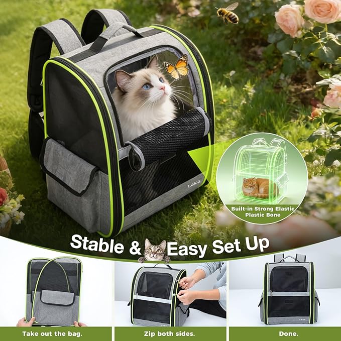 Lekereise Cat Backpack Carriers, Dog Carrier Backpacks with Breathable Mesh for Small Medium Cats Dogs Puppy Up to 17 Lbs, Pet Foldable Carrying Backpack Ventilated for Travel Hiking Collapsible