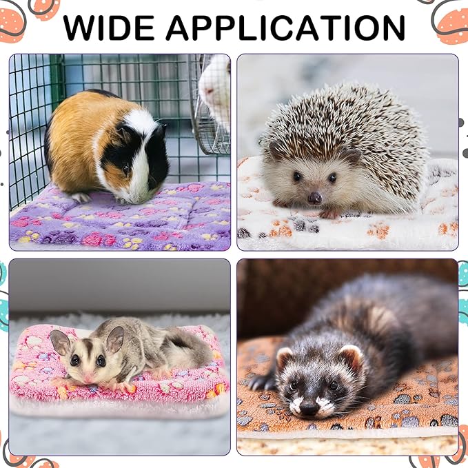 Haull 4 Pcs Waterproof Guinea Pig Bedding Guinea Pig Bed Plush Cage Liners Soft Rabbit Dog Crate Pad Cat Mat Reversible Cozy Animal Pee Pad Hamster Bunny Mat Accessory(Paw,13 x 10 Inch)