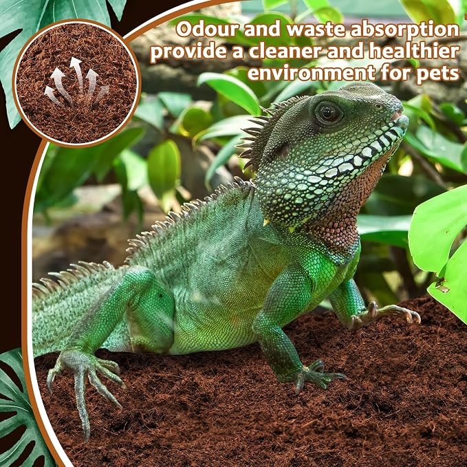 Riare 8 Pack Natural Coconut Fiber Substrate, Coco Coir Reptile Bedding | Coconut Husk Reptile Substrate for Tortoises, Hermit Crabs, Snakes, Bearded Dragon, Geckos, Reptile Enclosure/Terrarium Setup