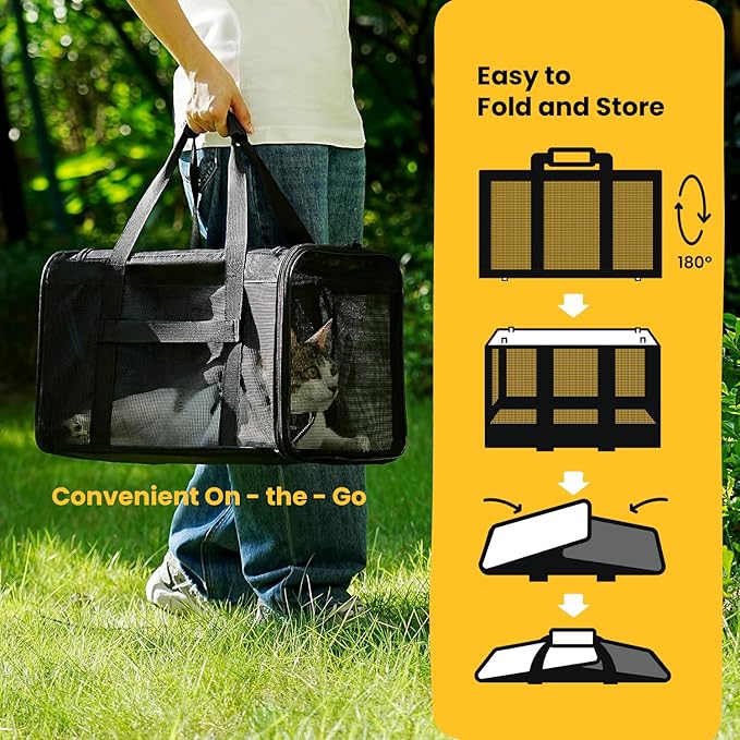 Conlun Dog Carrier Bag,Soft-Sided Pet Carriers for Dogs with 4-Sided Mesh, Cat Transport for Large Cats Small Dog Up to 20lb,Collapsible Dat Travel Carrier-L,Black
