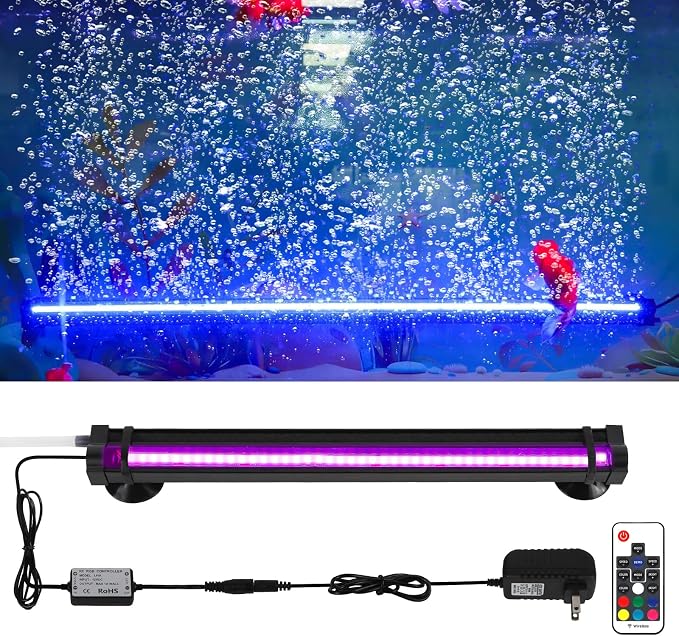 Bubble Fish Tank Light：Ip68 Waterproof Fish Aquarium Lights with Oxygen Boost for 12-17 inch Saltwater Freshwater Tanks -Submersible Led Lights with Remote for Aquatic Pet Plants Lovers