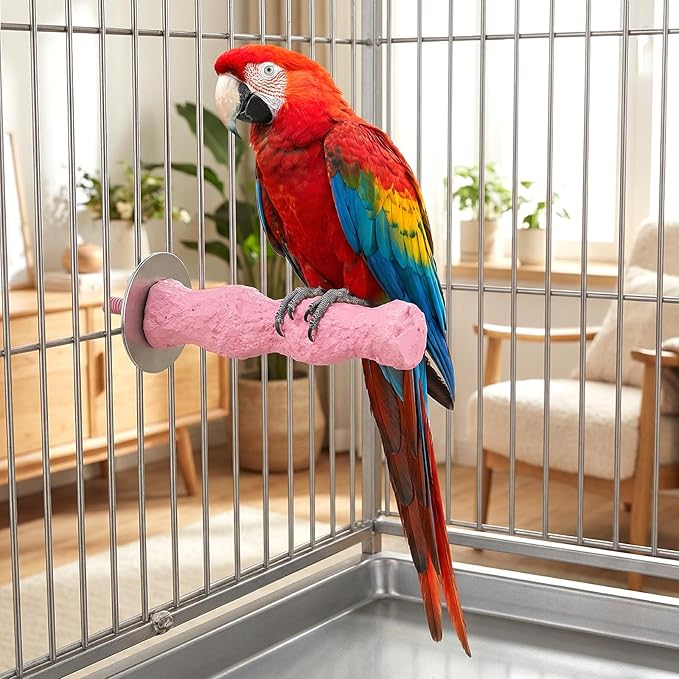 2 Pcs Bird Parrot Cage Perch Stand, Bird Beak Grinding Stone, Resin Anti-Slip Beak Grinder Stone Perches, Nail Trimming Stick, Claw Trimmer Stand, Cage Accessories for Birds, Parrot (Pink, Green)