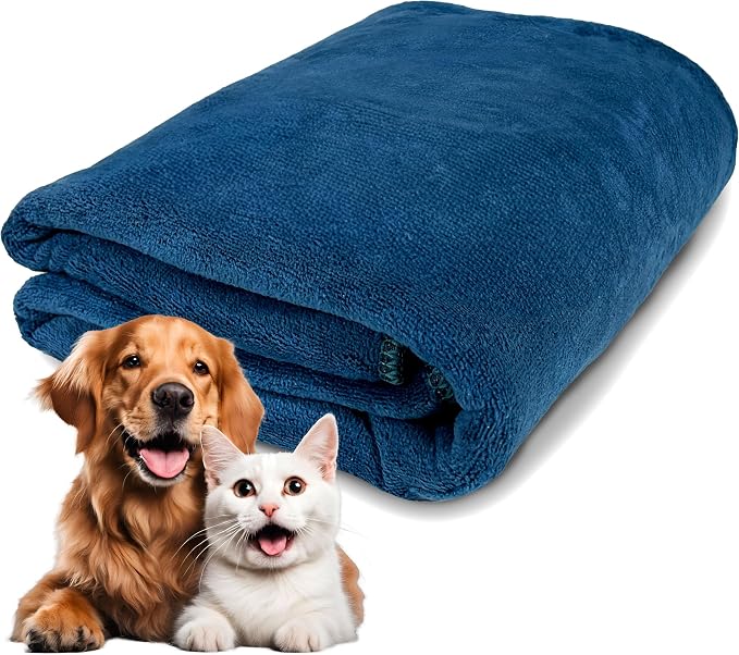 Extra Large Dog Towel for Big Dogs — 400 GSM Premium Microfiber, Fits Golden Retriever, Labrador, Bernese — Super Absorbent Quick Dry, Machine Washable (Blue, L)