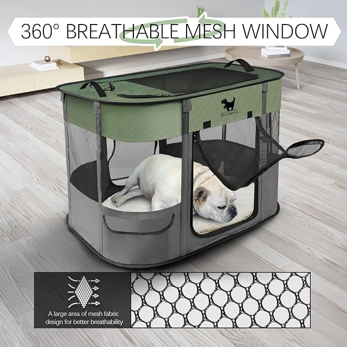 Rest-Eazzzy Dog Playpen, Foldable Kitten Playpen for Medium Dogs, Portable Pet Puppy Playpen with Removable Shade Cover, Indoor Outdoor Travel Camping Use for Small Pets with Carrying Case (S, Green)
