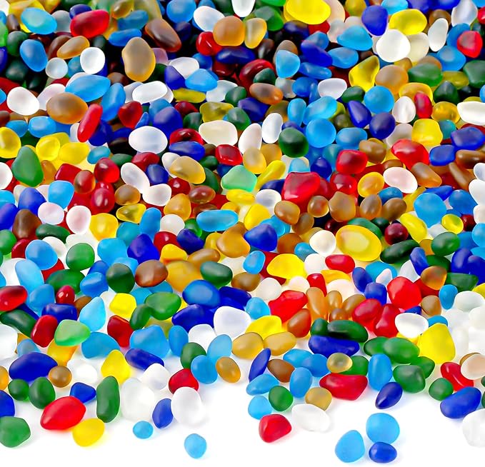 QEQEKAKA Sea Glass Stones for Crafts 1LB Colorful Pebbles Gemstones Bulk | Small Glass Stones for Beaching Wedding DIY Decor Aquarium Turtle Tank Vase Filler (405g/14.28oz)