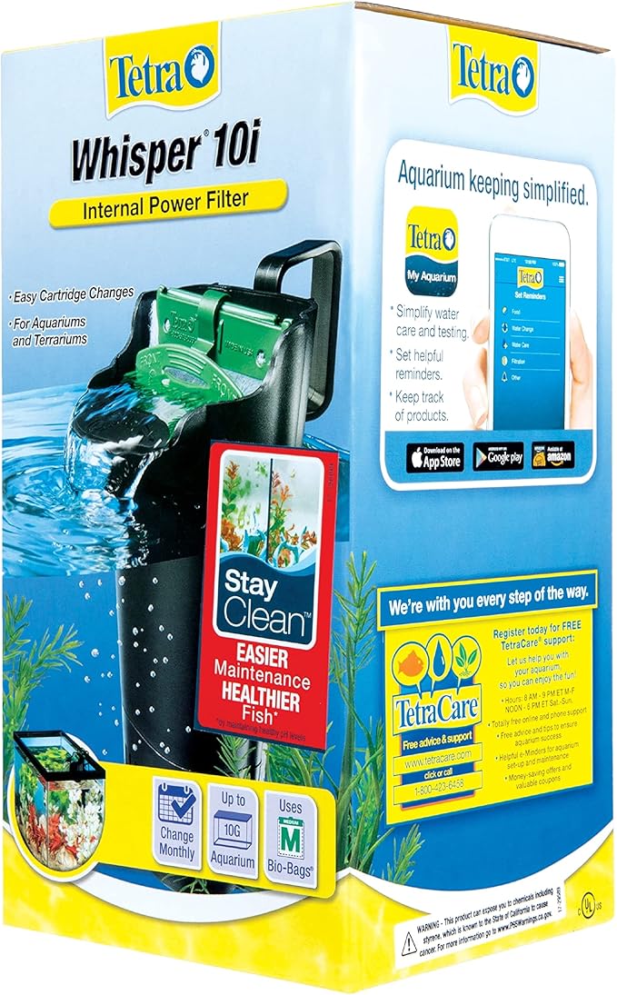 Tetra Whisper Internal Power Filter 5 To 10 Gallons, For aquariums, In-Tank Filtration, Black