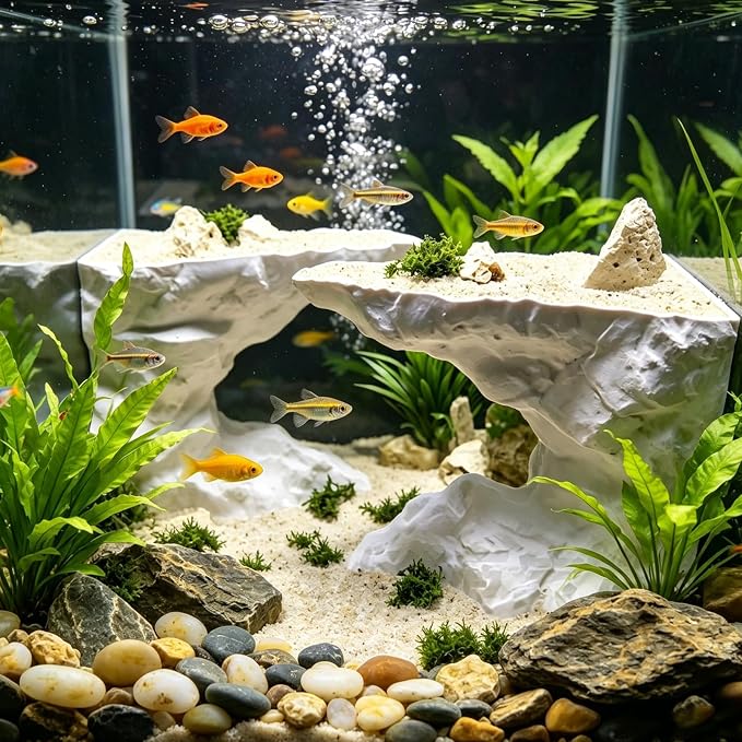 Saim Aquarium Underground Cave with Viewing Ports, Substrate-Friendly Under Gravel Tunnel Hideout, Natural Curve Corner Decor for Pleco, Shrimp, Corydoras & Kuhli Loach (Small)