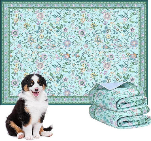 Washable Pee Pads for Dogs, 2 Pack Super Absorbent Reusable Puppy Pads with Colorful Flowers Patterns for Potty Training, Floor, Couch, Bed, and Crate,24"x 36"