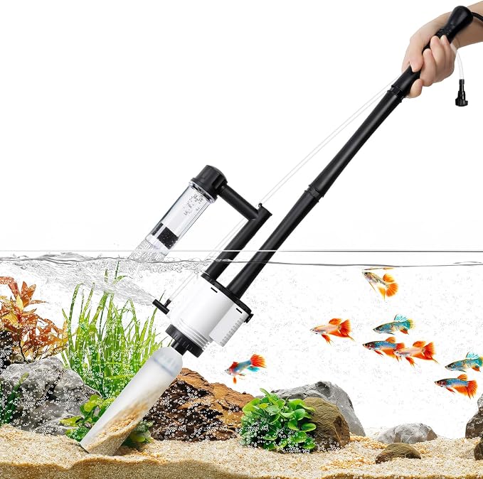AQQA Electric Aquarium Gravel Cleaner, 8-in-1 Fish Tank Vacuum | Water Changer Sand Washer Algae Brush Turtle Shower Filter, Automatic Cleaning Kit for Freshwater Saltwater, 30W/480GPH