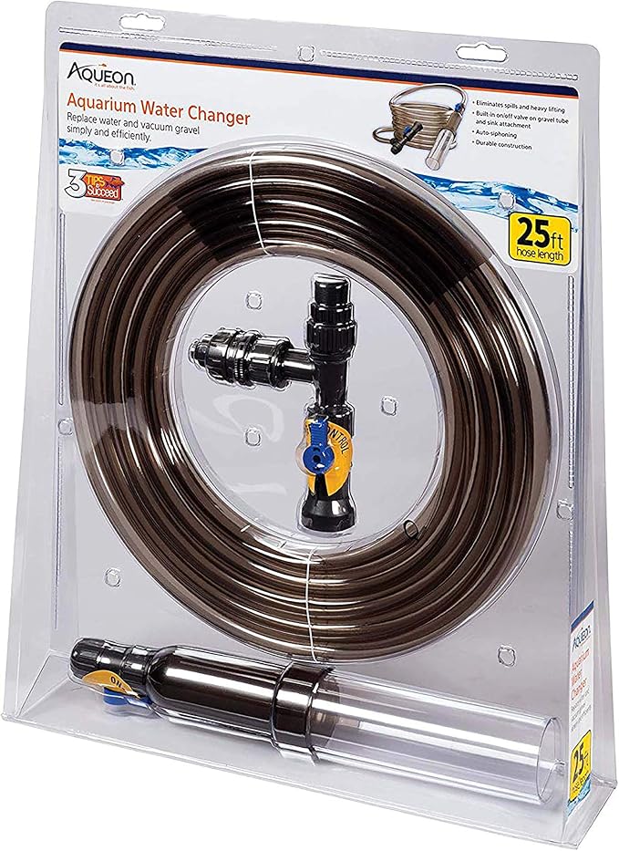 Aqueon Aquarium Fish Tank Water Changer with 25 Foot Hose | Fish tank siphon and gravel cleaner, attaches to faucet to drain dirty water, refill clean water, and vacuum debris